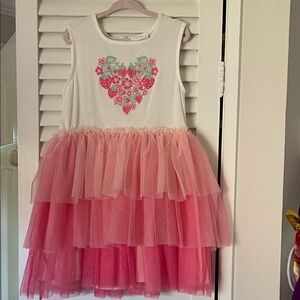 Little Lass White and Pink Layered Tulle Dress